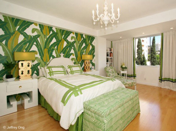 banana leaf wallpaper bedroom - Michelle Workman Design
