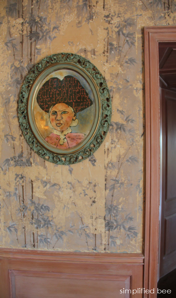 vintage French palm wallpaper - foyer