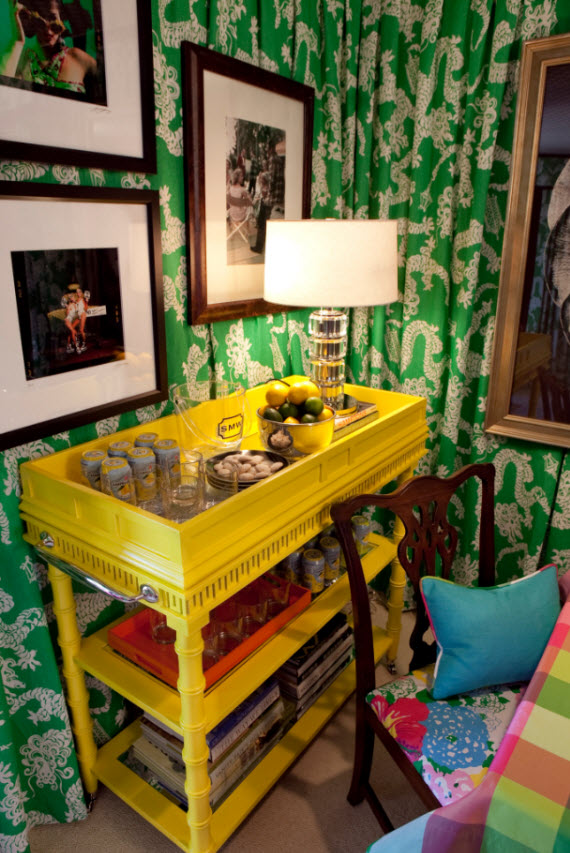 yellow bar cart - card room by Scot Meacham Wood