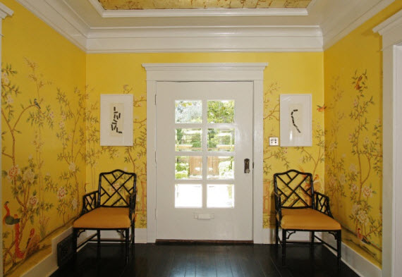 yellow chinoiserie entry - Michelle Workman Interiors