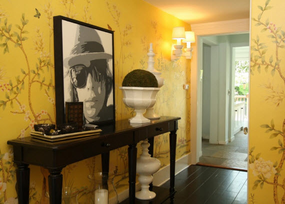 yellow chinoiserie wallpaper - Entry by Michelle Workman Interiors
