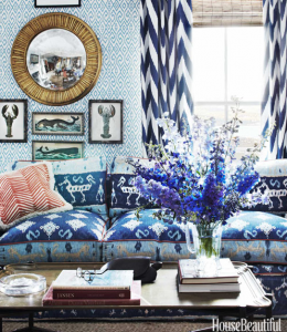 blue and white living room