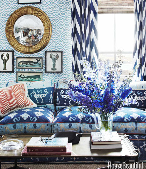 blue and white living room