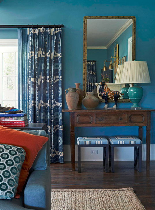 blue living room by Mary McDonald