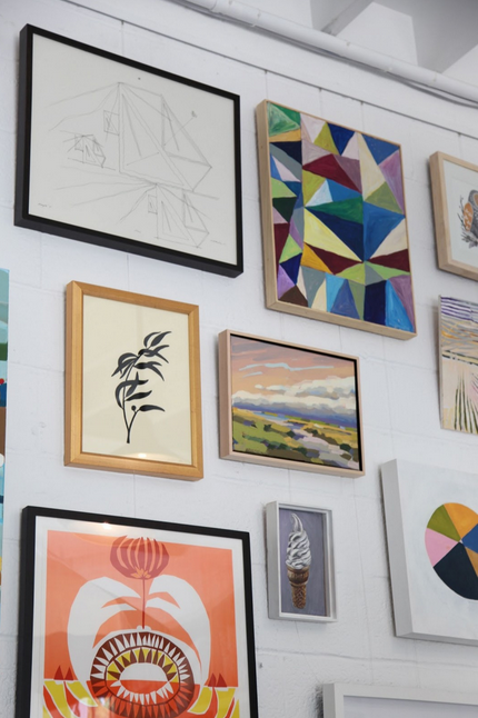 eclectic art gallery wall display