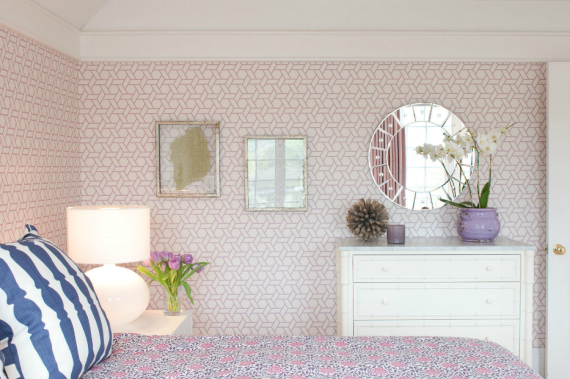 lavender trellis wallpaper girls bedroom