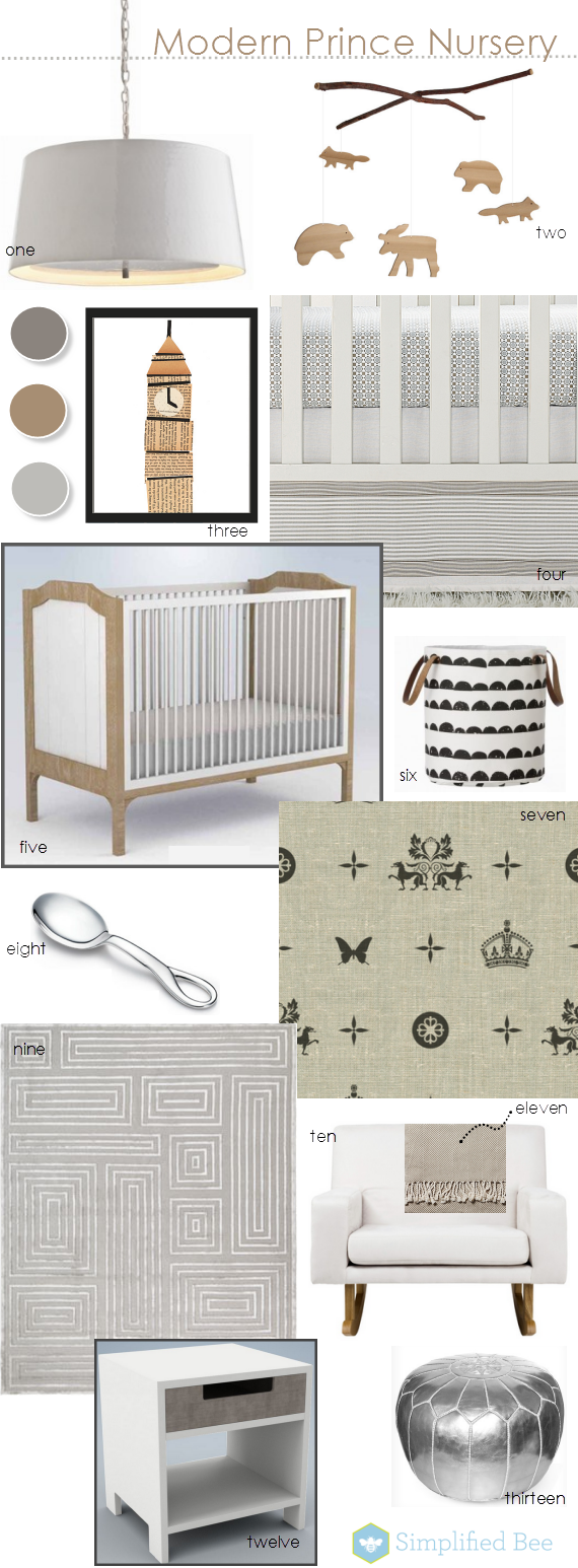 modern prince nursery room design board - Simplified Bee