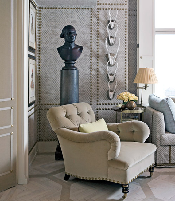 wallpaper with brass stud accents