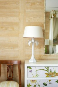 Nobilis faux-bois wallpaper and painted dresser - bedroom by Tom Scheerer