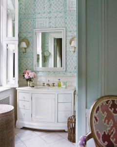 Tom Scheerer - girls bathroom with wallpaper