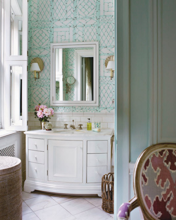 Tom Scheerer - girls bathroom with wallpaper