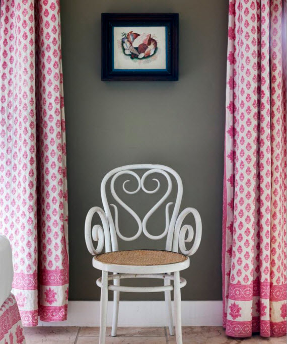 Tom Scheerer - pink drapery and white cane chair
