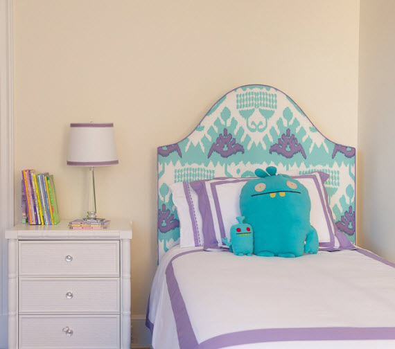 Quadrille fabric headboard - girls bedroom - Kerry Hanson Design