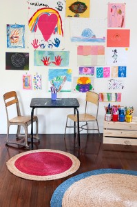 kids' playroom with art wall