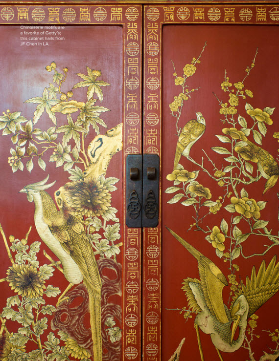 red chinoiserie decorative cabinet