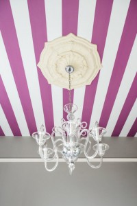 striped ceiling wallpaper in girls bedroom