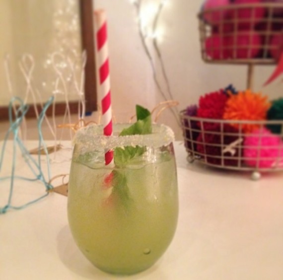 Holiday cocktail with red straw