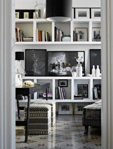 chic black and white bookcase