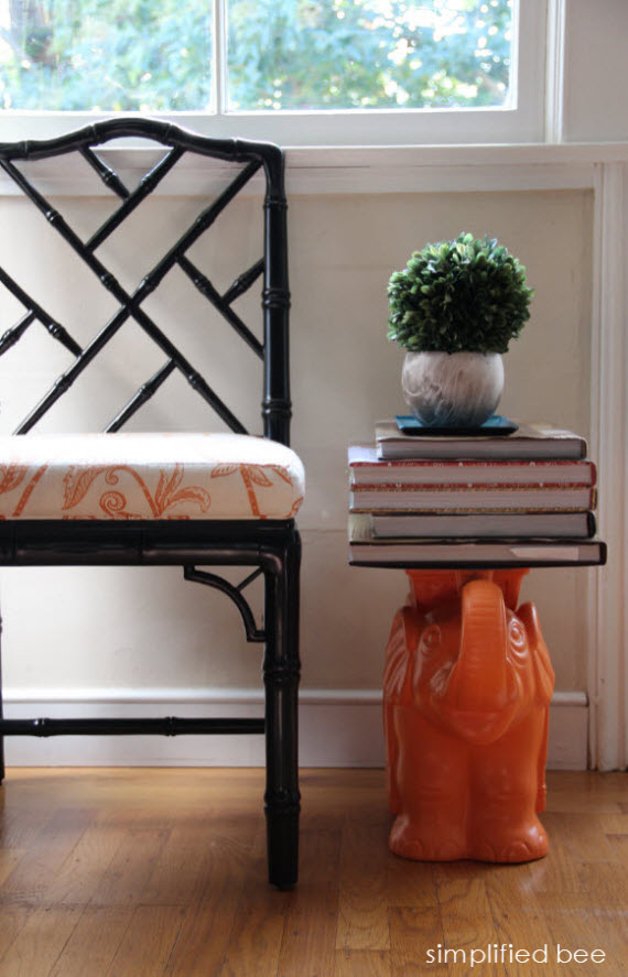 chinoiserie elephant stool with books - Simplified Bee