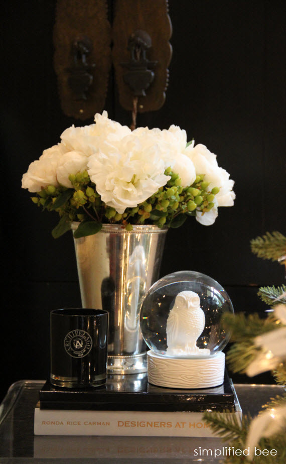 holiday floral arrangement with white peonies // Simplified Bee