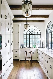 white kitchen cabinets with black hardware