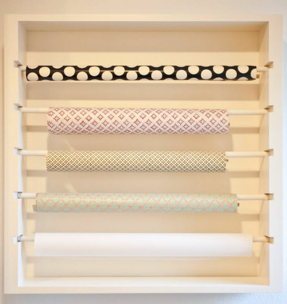 multi-purpose laundry room with custom gift wrap station