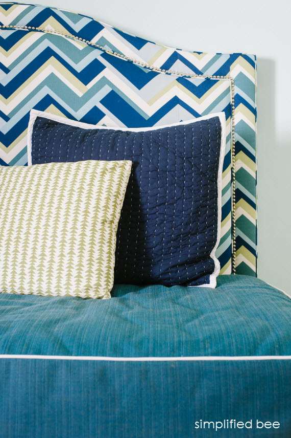 daybed headboard in blue and green // simplified bee