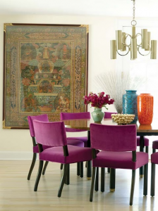 dining room with radiant orchid chairs