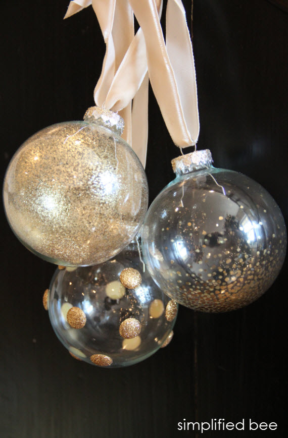 diy gold glitter and glass ornaments - Simplified Bee