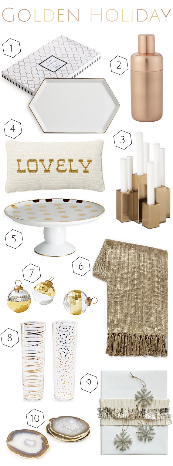 gold holiday decorations and gifts // Simplified Bee