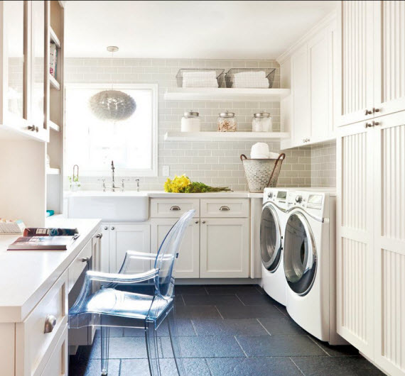 white multipurpose laundry room design
