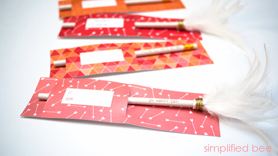free valentine's day printable - arrows and feathered pencils - simplified bee
