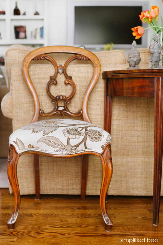 rococo-style antique chair in schumacher fabric - simplified bee