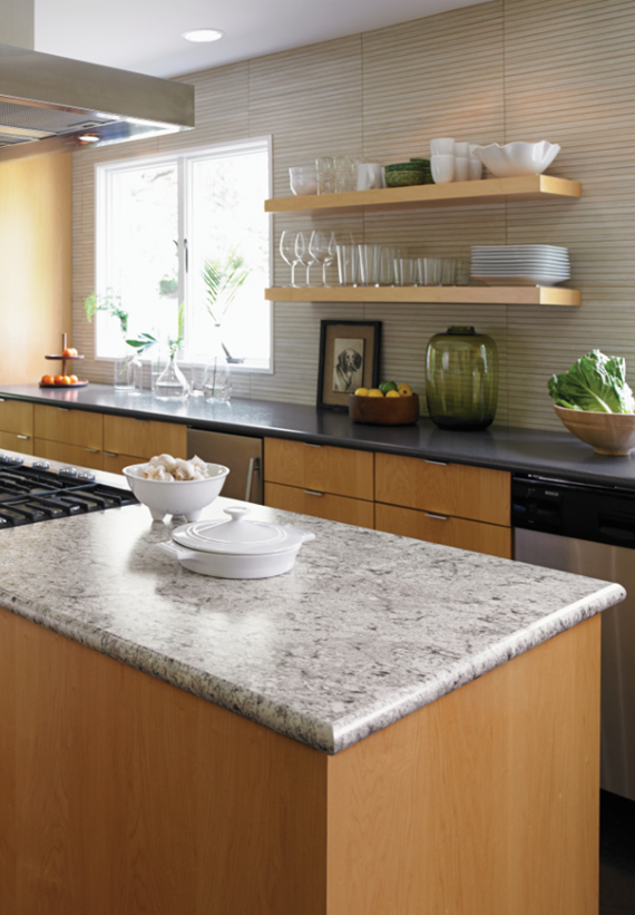 Formica stone pattern countertop with curved edge profile