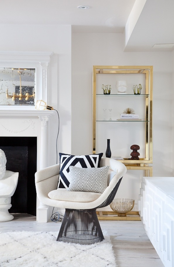 chic brass etagere - family room