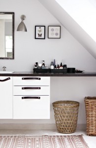 bathroom vanity with leather pulls