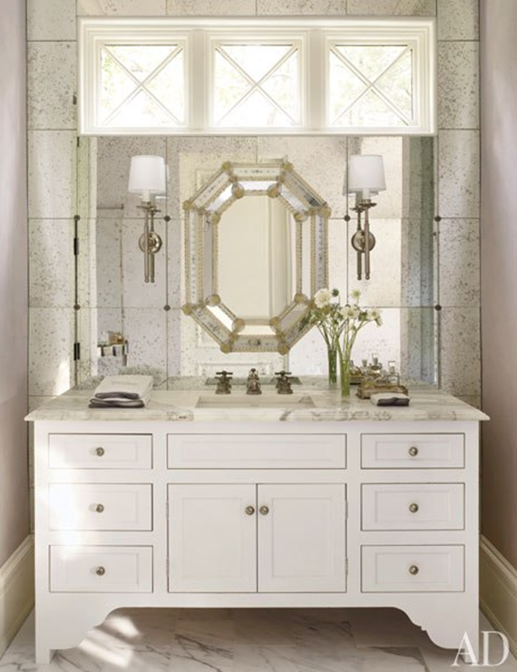glam bathroom with layered mirrors - Suzane Kasler
