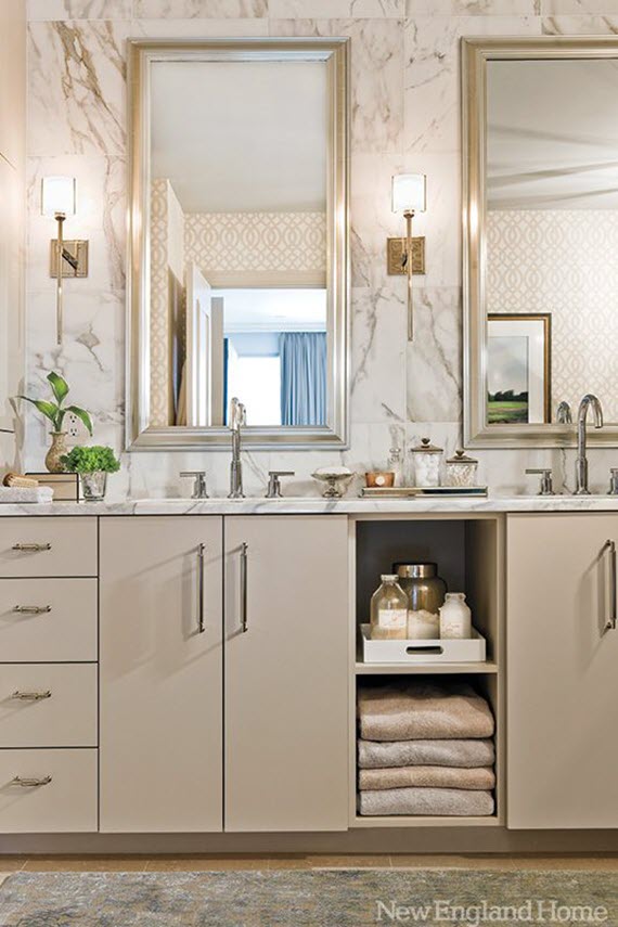 light gray vanity with double sinks - bathroom
