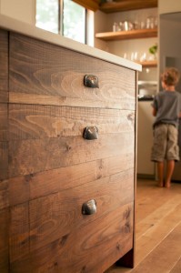 reclaimed lumber and marble kitchen island - Lauren Liess Designs