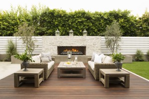 outdoor fireplace and patio