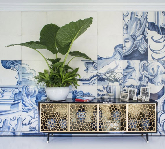 blue and white Portuguese tiles - master bedroom