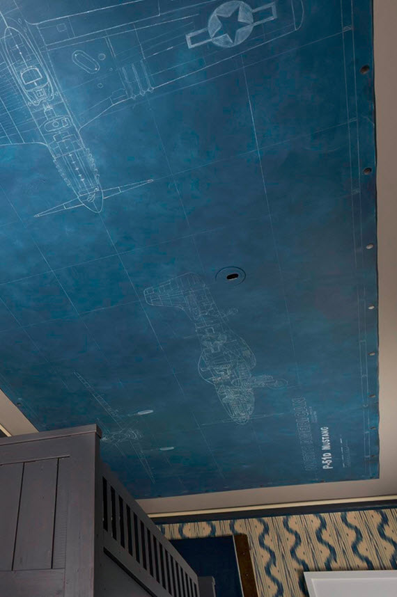 ceiling detail - airplane blueprint - boys bedroom