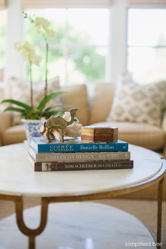coffee table with books // living room // simplified bee design