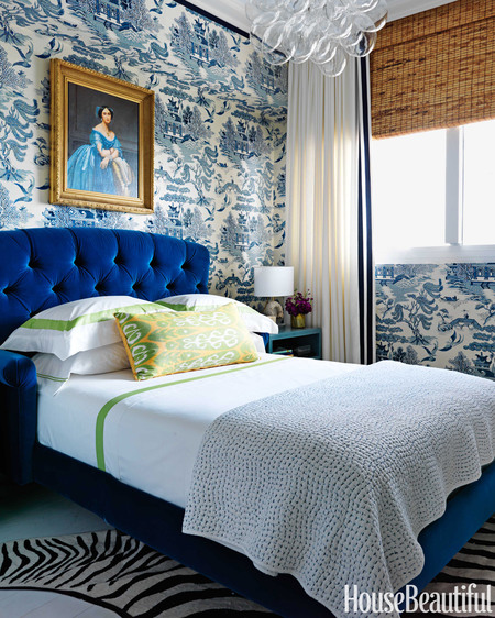 toile grasscloth wallcovering in blue // Robert Passal