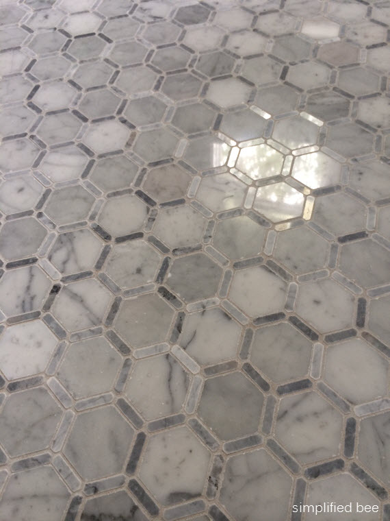 carrara marble hexagon tile floor // simplified bee