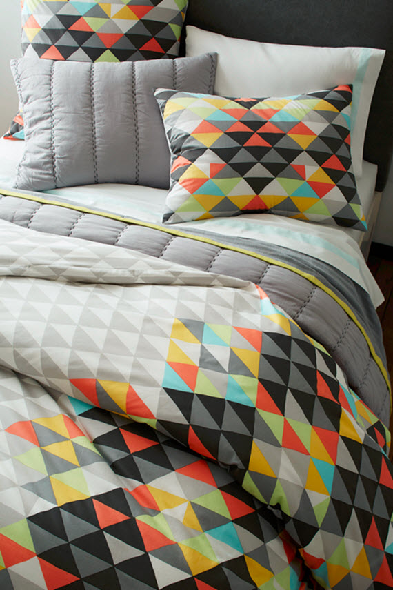 colorful triangle pattern bedding // west elm
