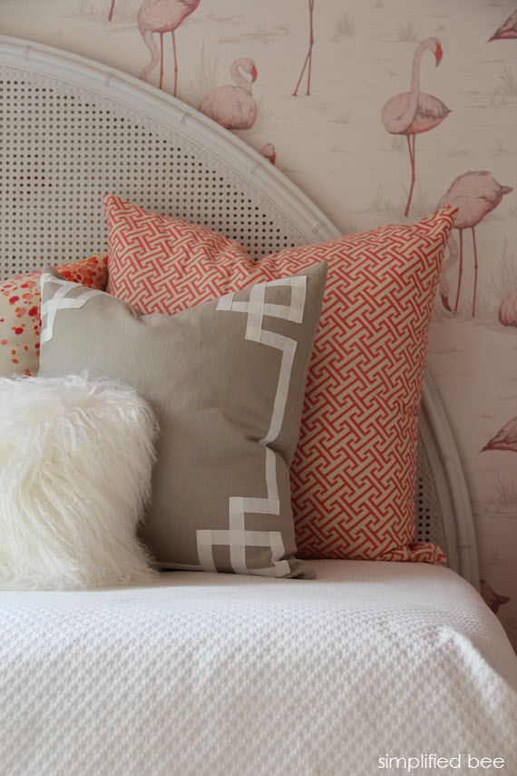 girls' bedroom with flamingo wallpaper and caitlin wilson textiles // simplified bee design