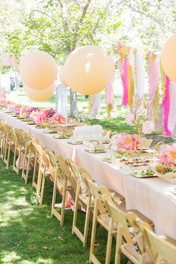 pink peony picnic birthday party table