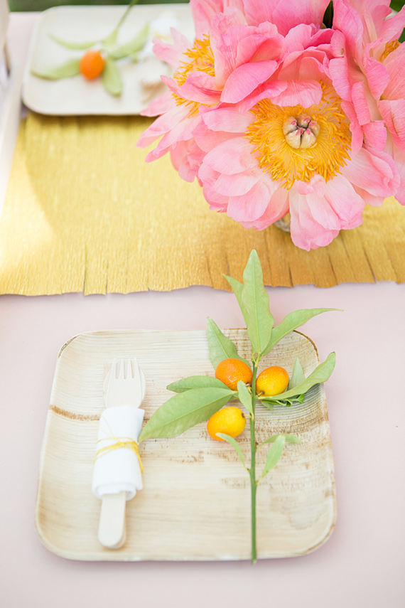 pink peony, citrus and gold metallic table runner #party