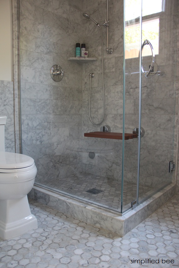 designer marble bathroom with steam shower // cristin priest of simplified bee #bathrooms